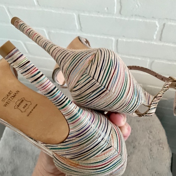 REVOLVExStuart Weitzman Nude Colorful stripes Heel Anklestrap sandales 6.5 - Picture 14 of 16